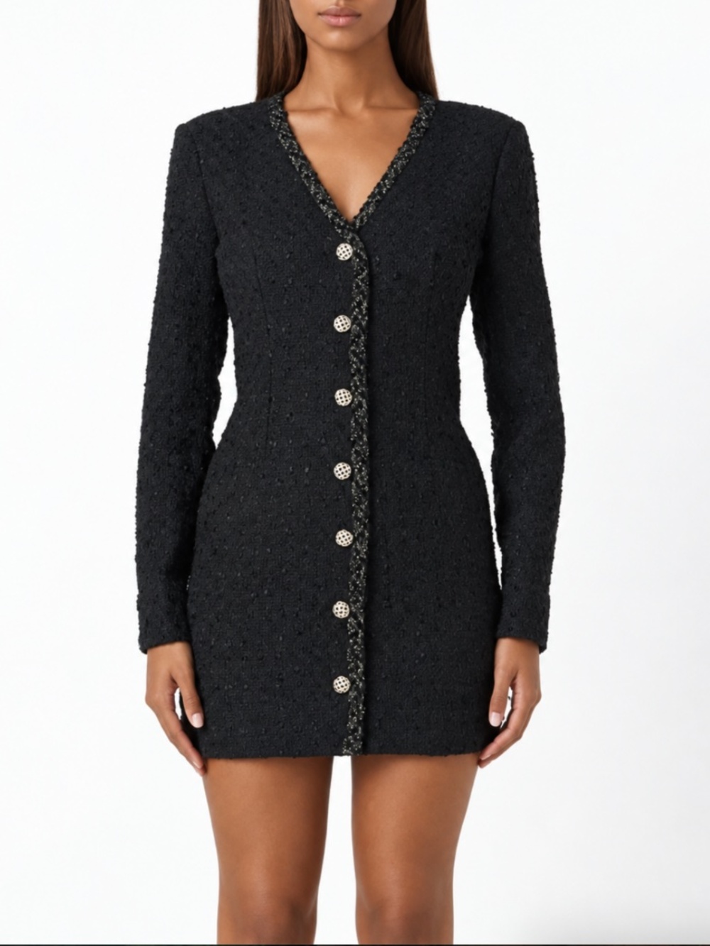 Endless Rose V-neck Tweed Mini Dress Black Women’s Size Small